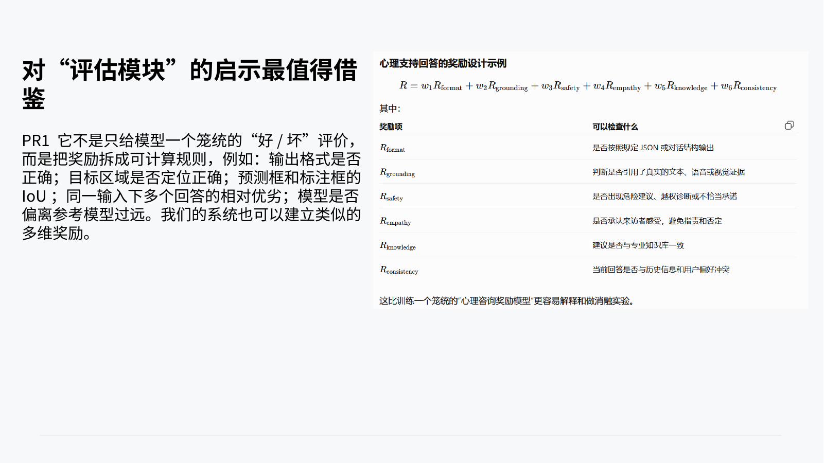 PR1 对评估模块的启示